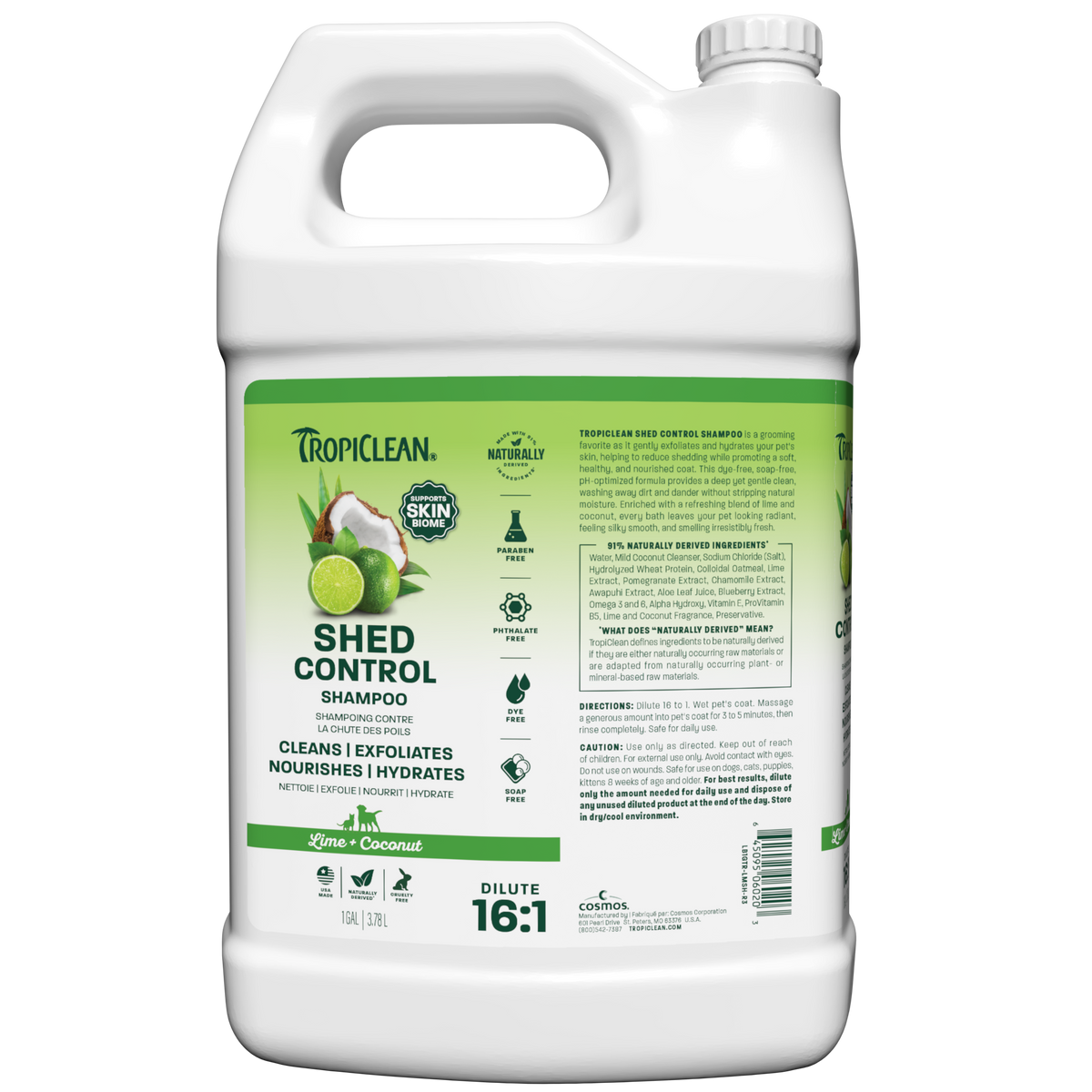 TropiClean Lime & Coconut Shed Control Shampoo for Pets, 1 gal