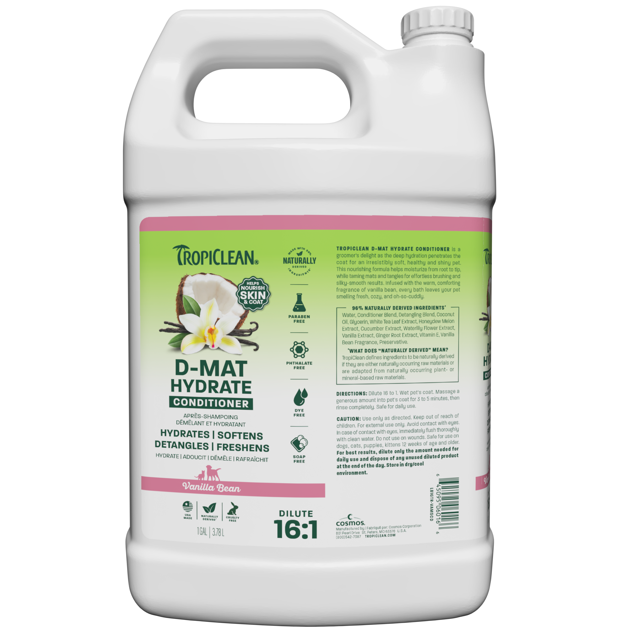 TropiClean Vanilla Bean D-Mat, Hydrate & Shine Pet Conditioner, 1 gal