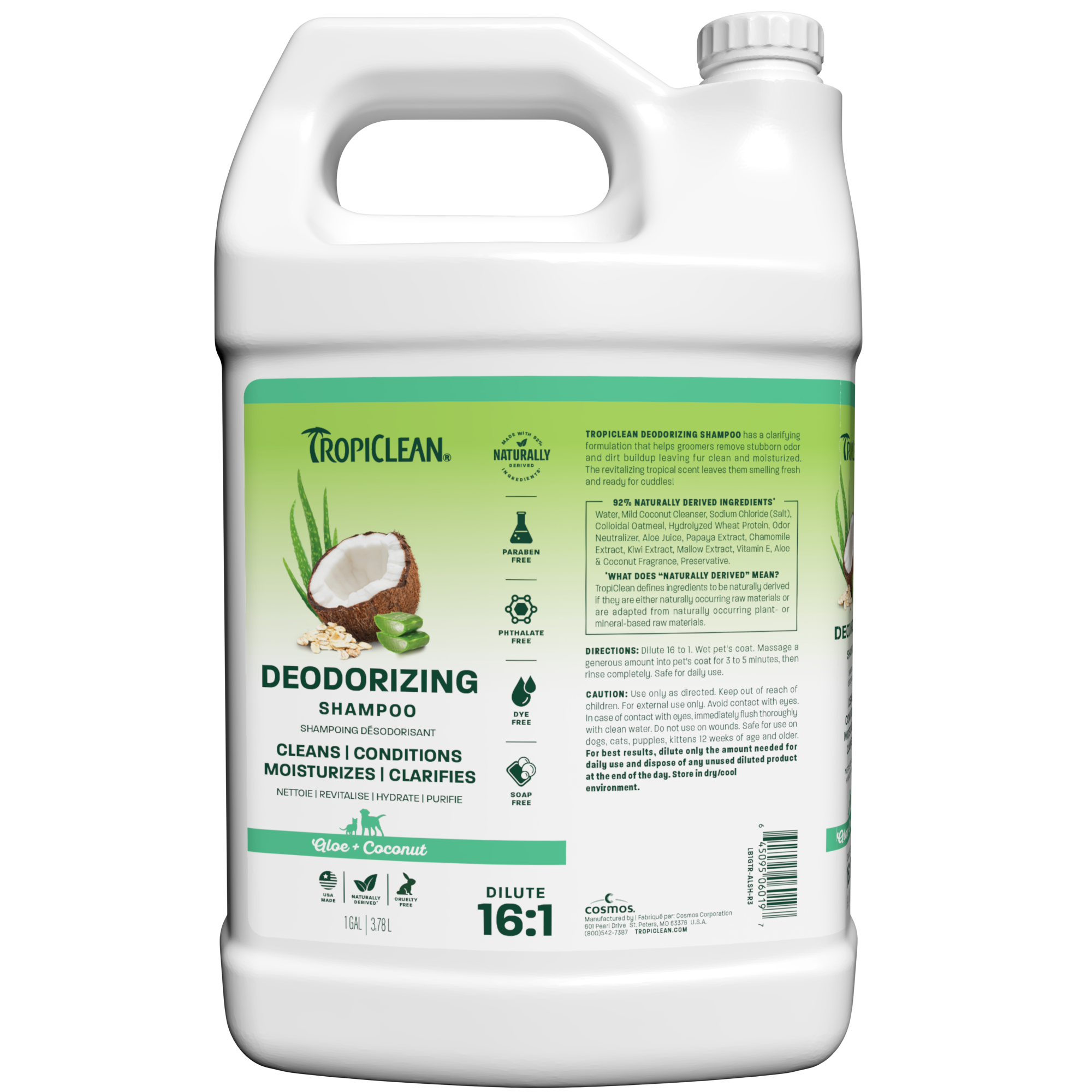 TropiClean Aloe & Coconut Deodorizing Shampoo for Pets, 1 gal NEW LABEL