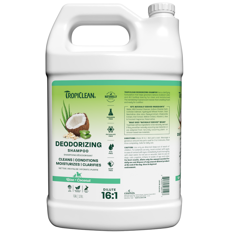 TropiClean Aloe & Coconut Deodorizing Shampoo for Pets, 1 gal NEW LABEL