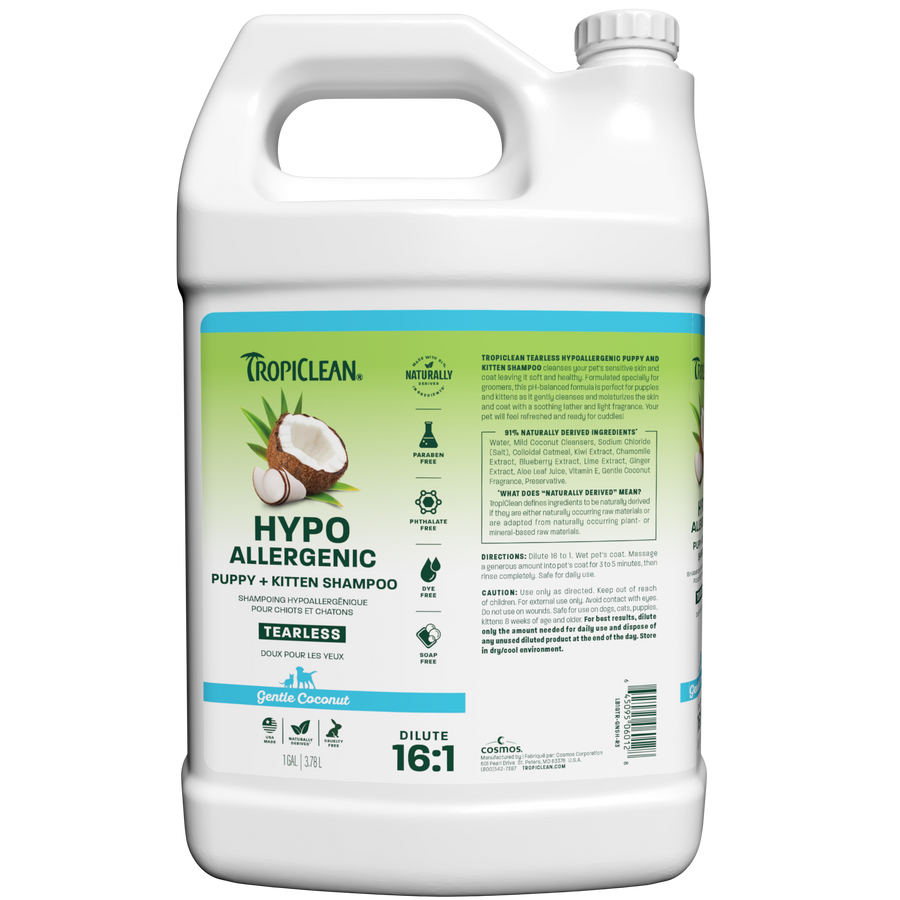 TropiClean Gentle Coconut Hypoallergenic Puppy & Kitten Shampoo, 1 gal NEW LABEL