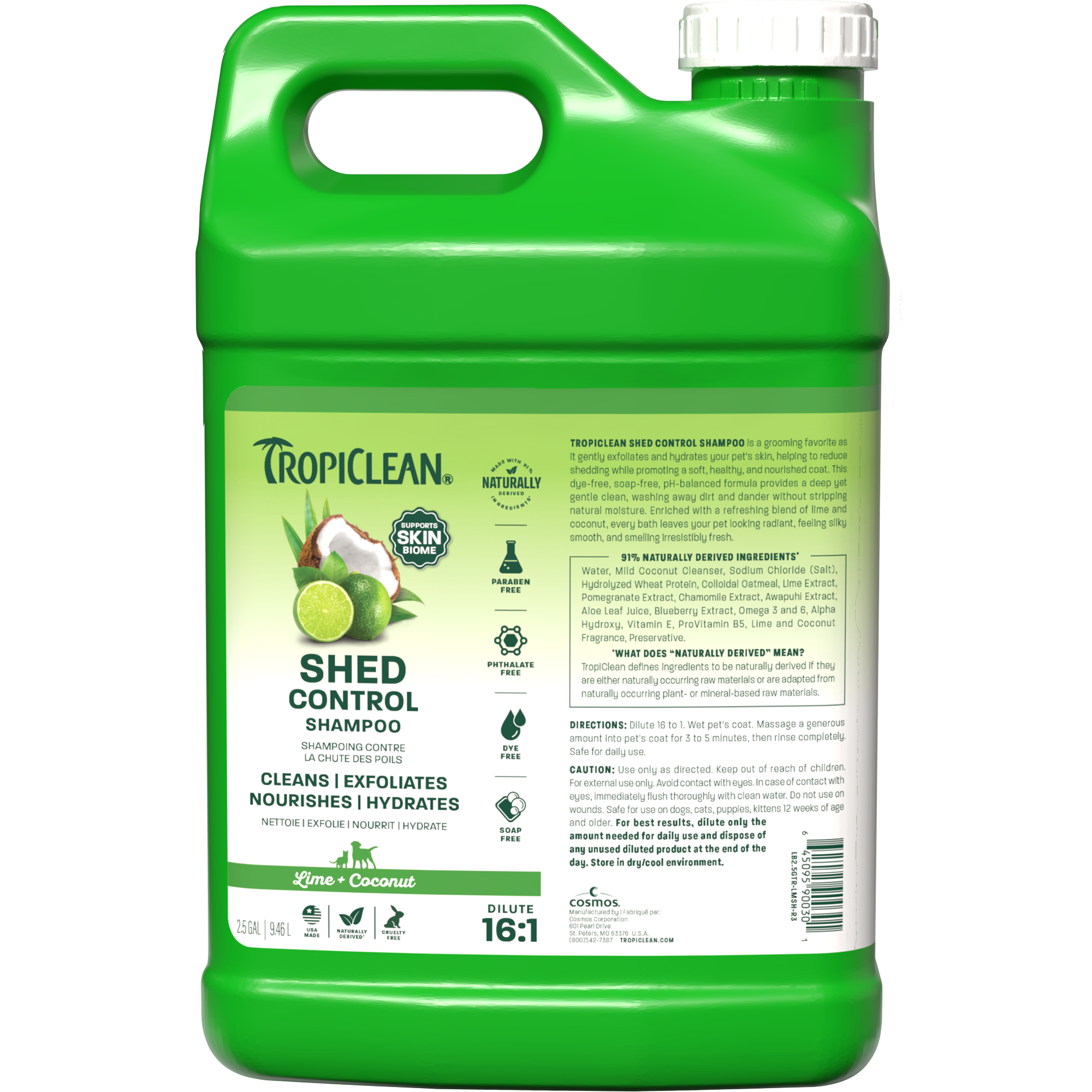 TropiClean Lime & Coconut Shed Control Shampoo for Pets, 2.5 gal