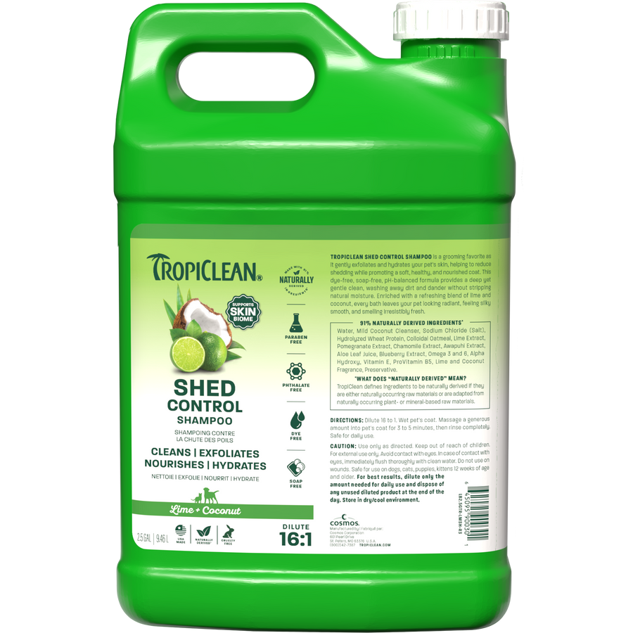 TropiClean Lime & Coconut Shed Control Shampoo for Pets, 2.5 gal