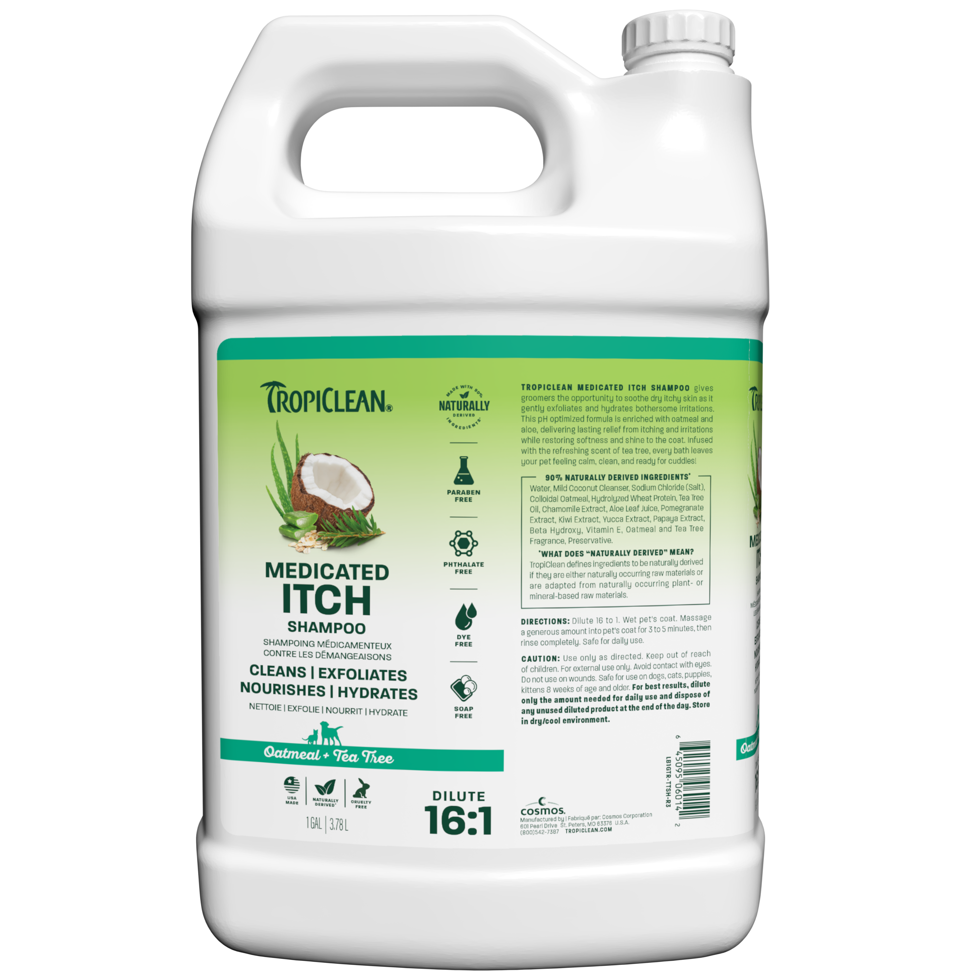 TropiClean Oatmeal & Tea Tree Medicated Itch Relief Shampoo for Pets, 1 gal
