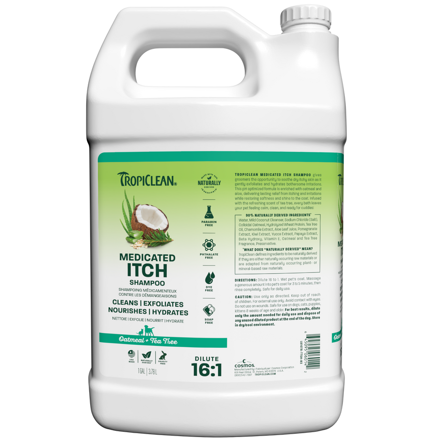 TropiClean Oatmeal & Tea Tree Medicated Itch Relief Shampoo for Pets, 1 gal