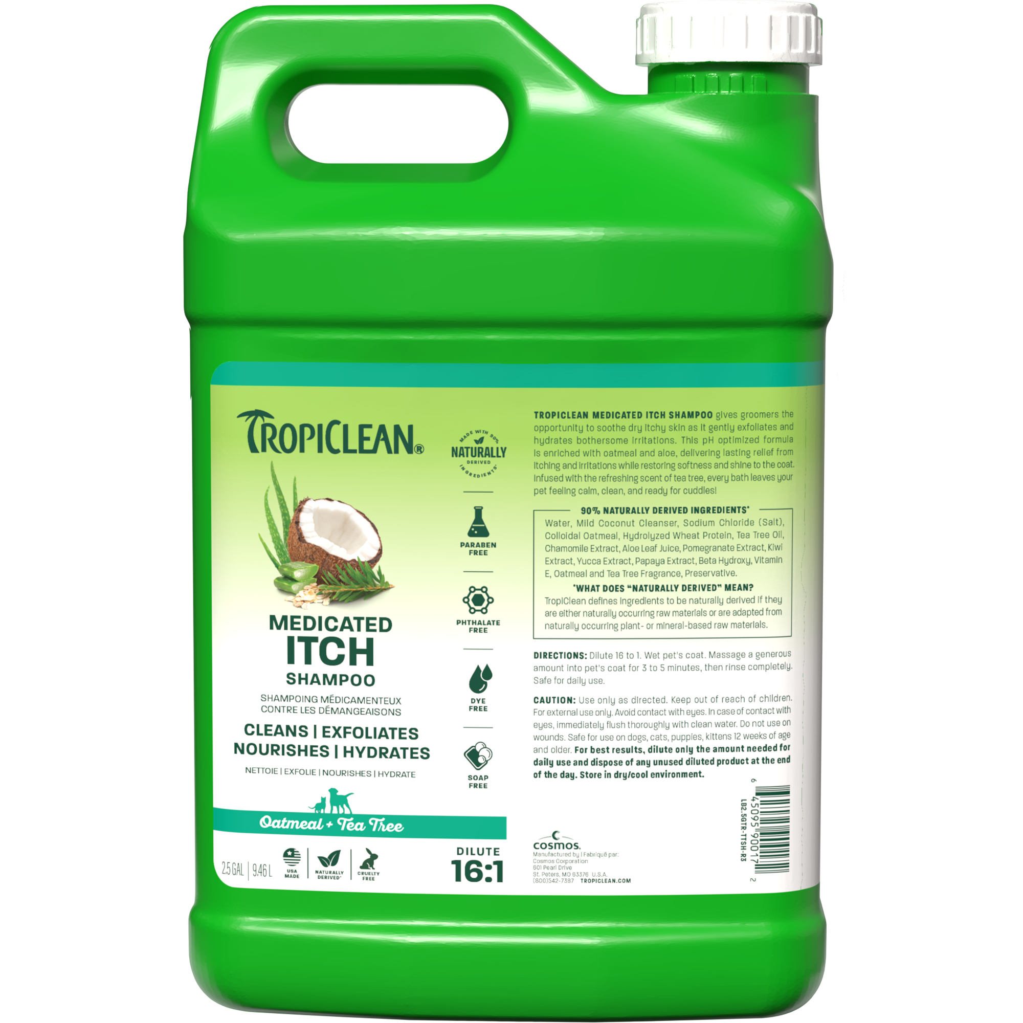 TropiClean Oatmeal & Tea Tree Medicated Itch Relief Shampoo for Pets, 2.5 gal