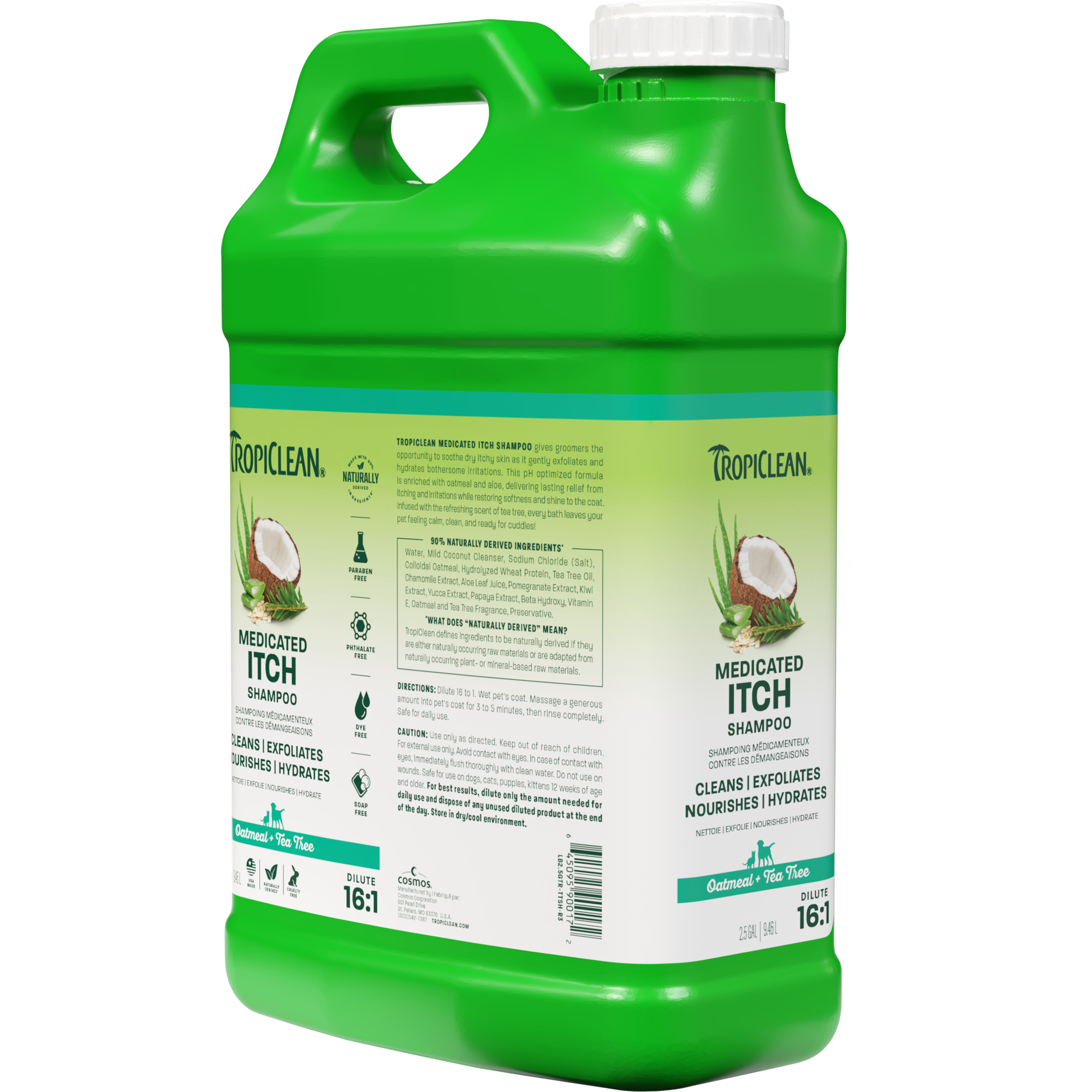 TropiClean Oatmeal & Tea Tree Medicated Itch Relief Shampoo for Pets, 2.5 gal