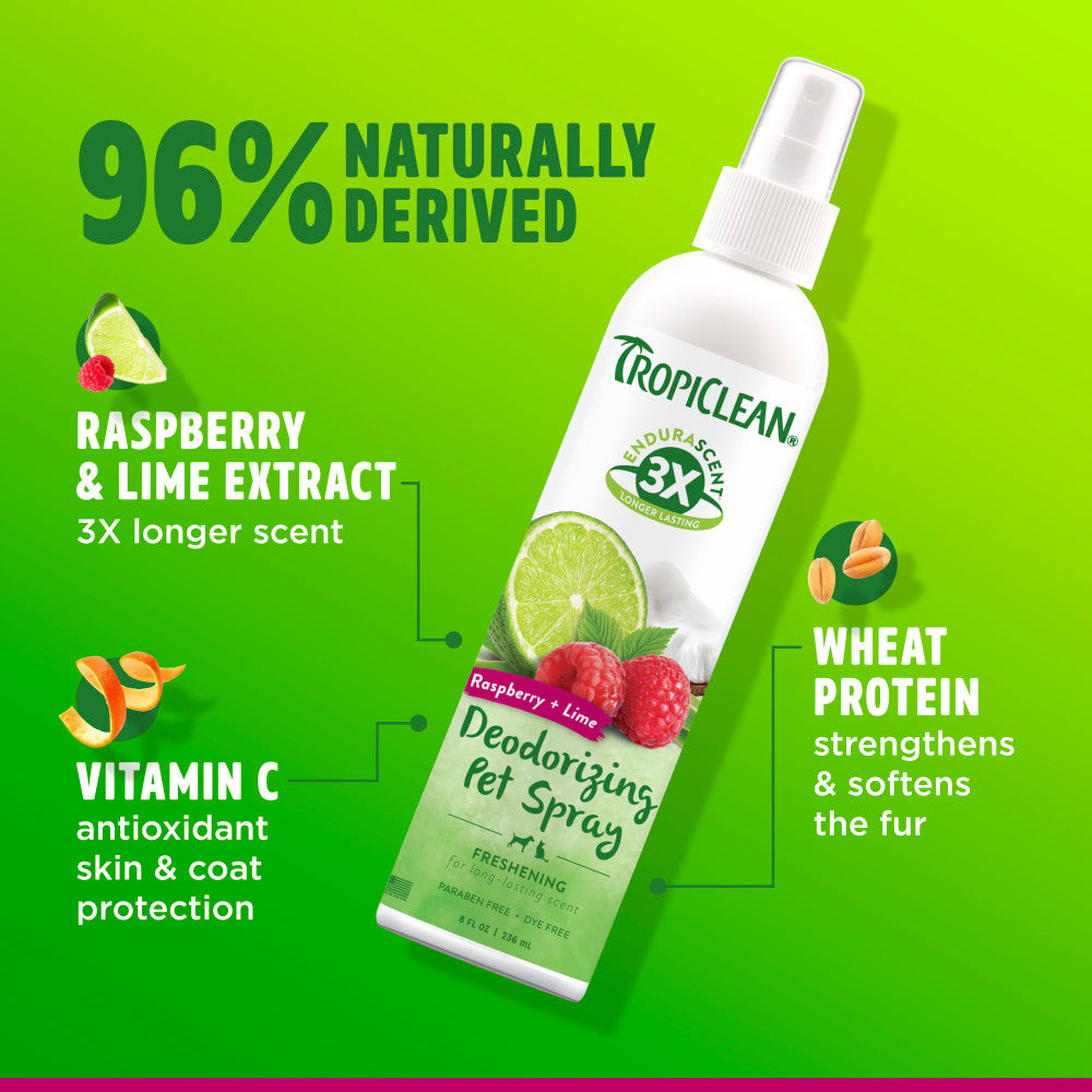 TropiClean EnduraScent Raspberry Lime Deodorizing Spray, 8oz
