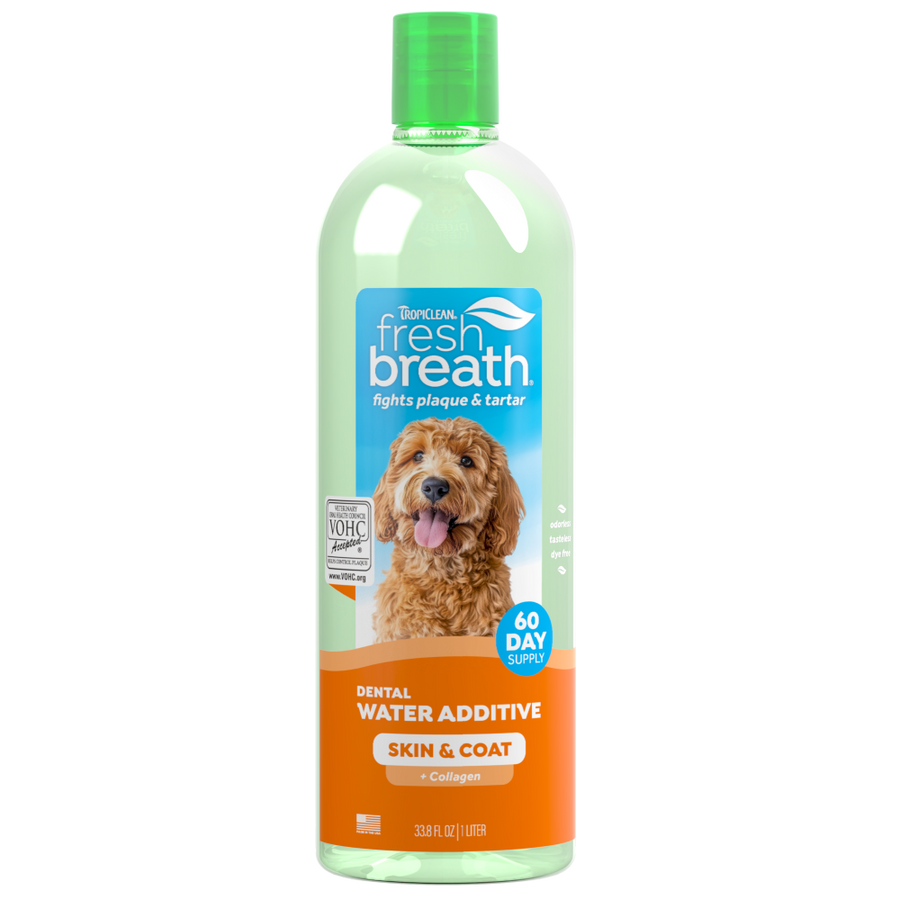 TropiClean Fresh Breath Dental Water Additive Skin & Coat with Collagen for Dogs 33.8oz