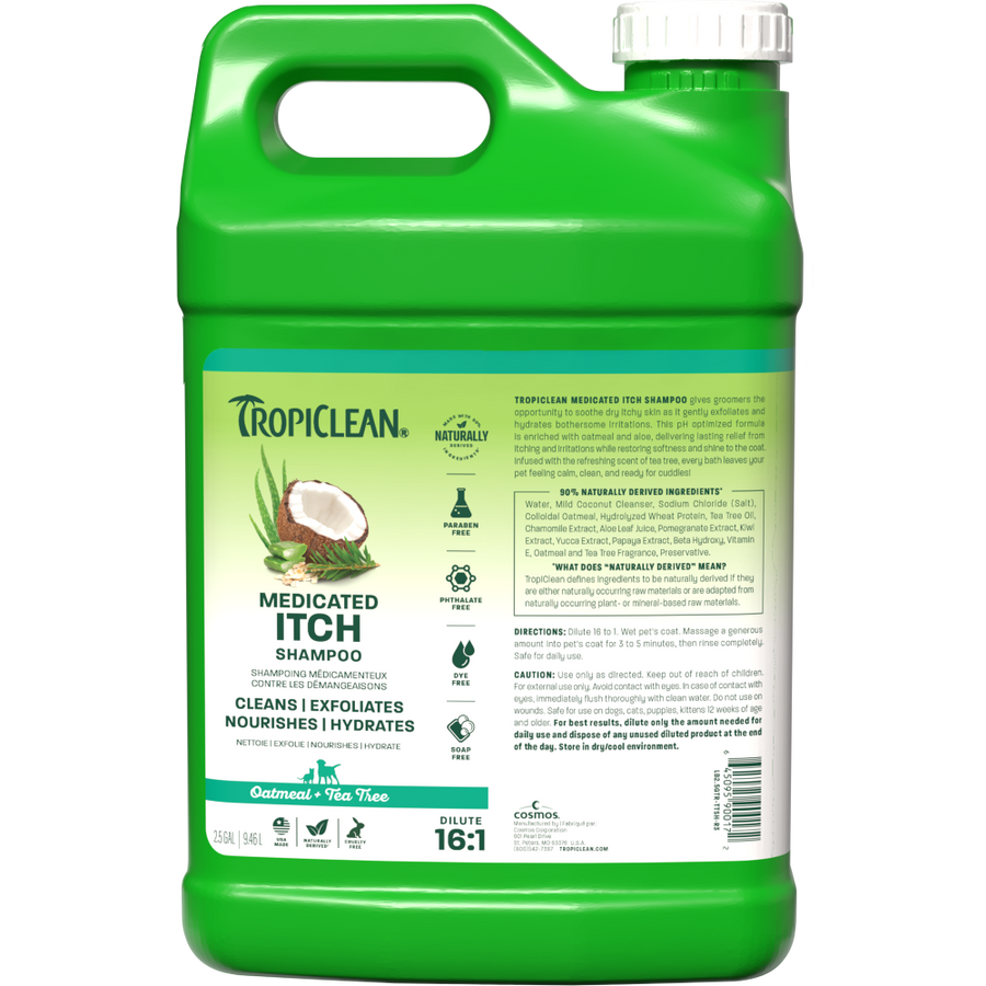 TropiClean medicated itch shampoo 2.5 gallon front.