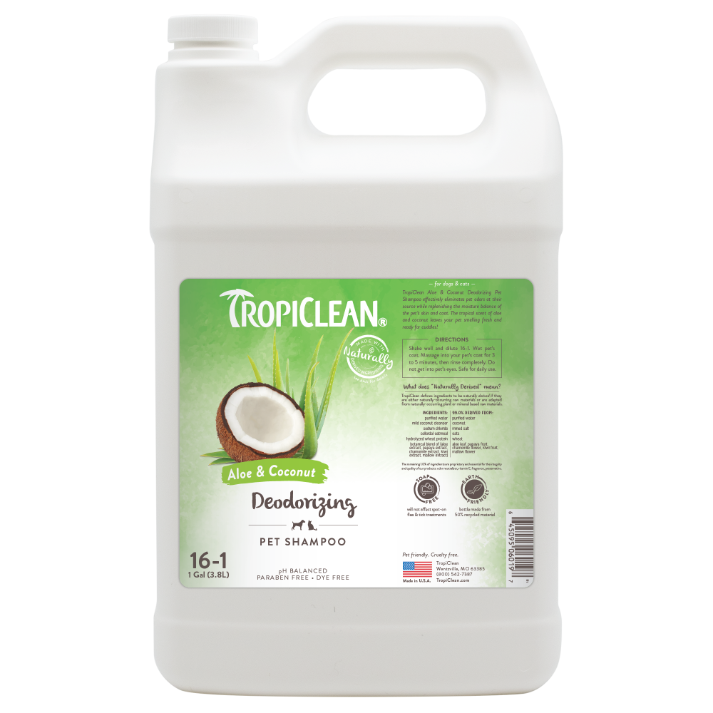TropiClean Aloe & Coconut Deodorizing Shampoo for Pets, 1 gal