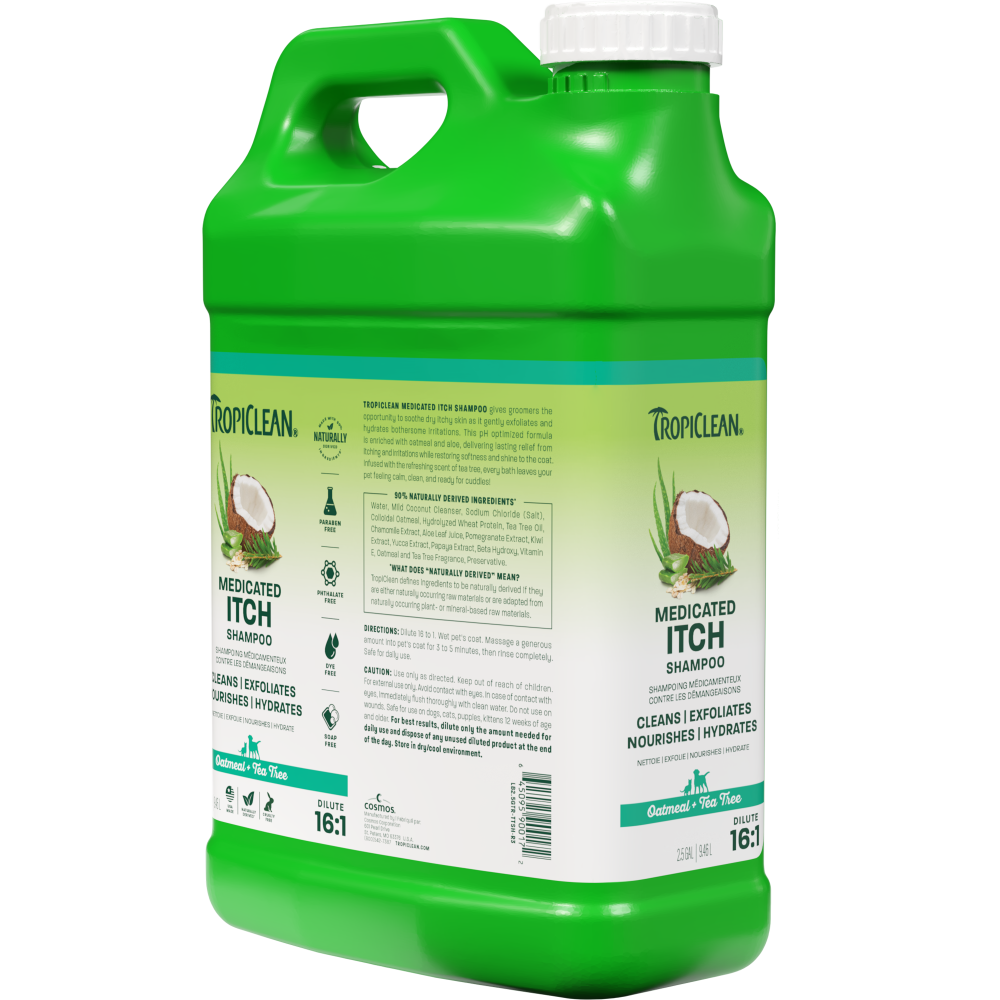 TropiClean Oatmeal & Tea Tree Medicated Itch Relief Shampoo for Pets, 2.5 gal
