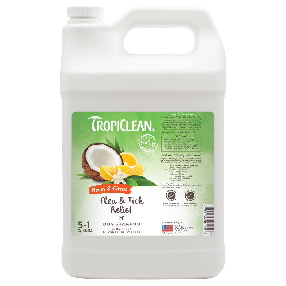 TropiClean Neem & Citrus Flea & Tick Relief Shampoo for Dogs, 1 gal