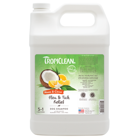 TropiClean Neem & Citrus Flea & Tick Relief Shampoo for Dogs, 1 gal