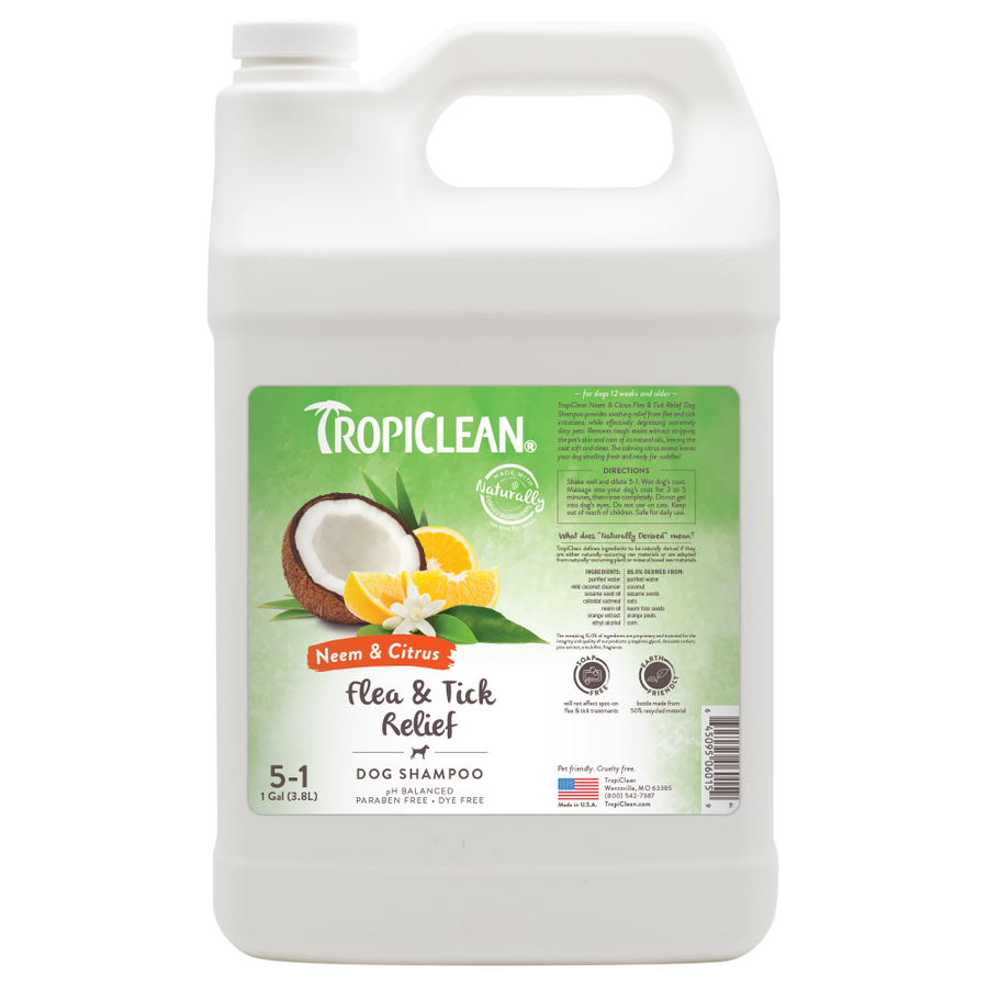 TropiClean Neem & Citrus Flea & Tick Relief Shampoo for Dogs, 1 gal