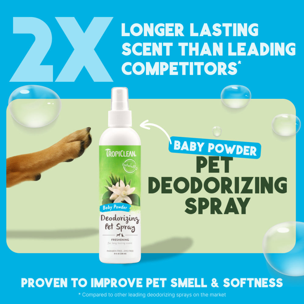 TropiClean Baby Powder Deodorizing Spray for Pets, 8oz