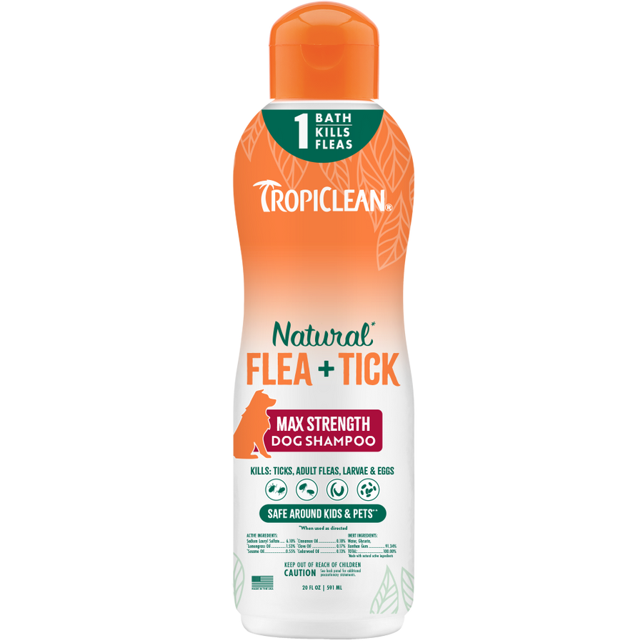 TropiClean Natural* Flea + Tick Maximum Strength Shampoo for Dogs, 20oz