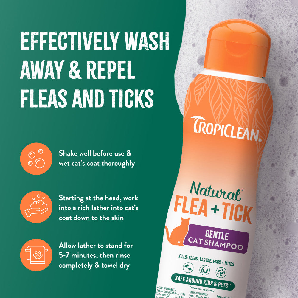 TropiClean Natural* Flea + Tick Gentle Cat Shampoo, 12oz