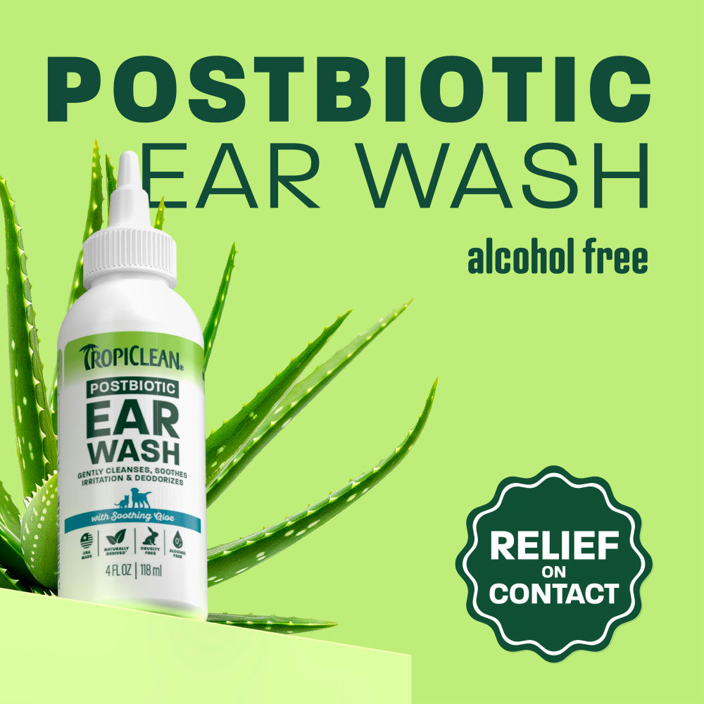 TropiClean Postbiotic Ear Wash for Pets, 4oz