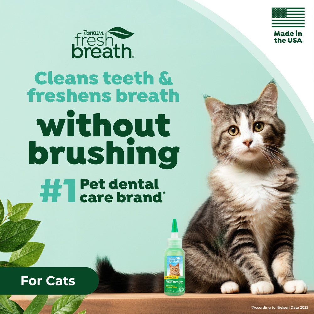TropiClean Fresh Breath No Brushing Clean Teeth Dental & Oral Care Gel for Cats, 2oz