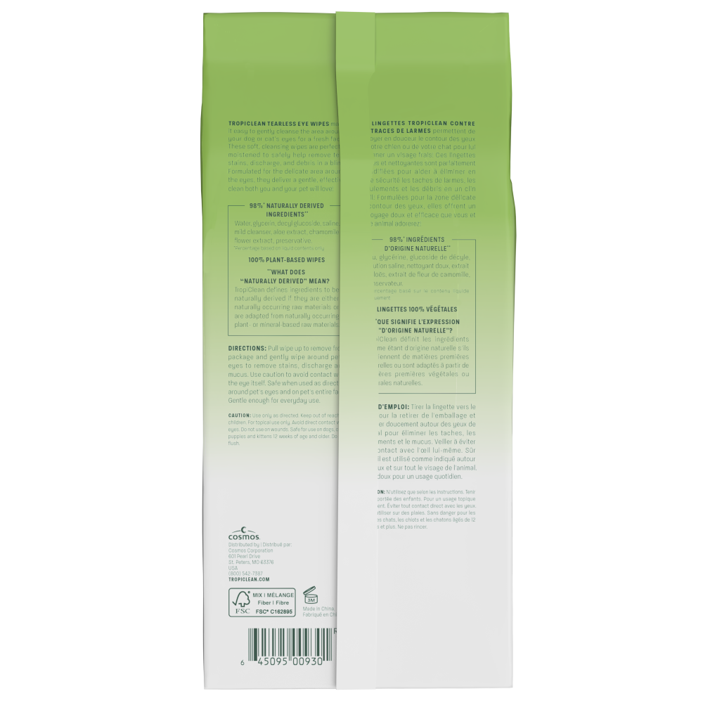 TropiClean Tearless Eye Wipes, 50ct - 4 Pack