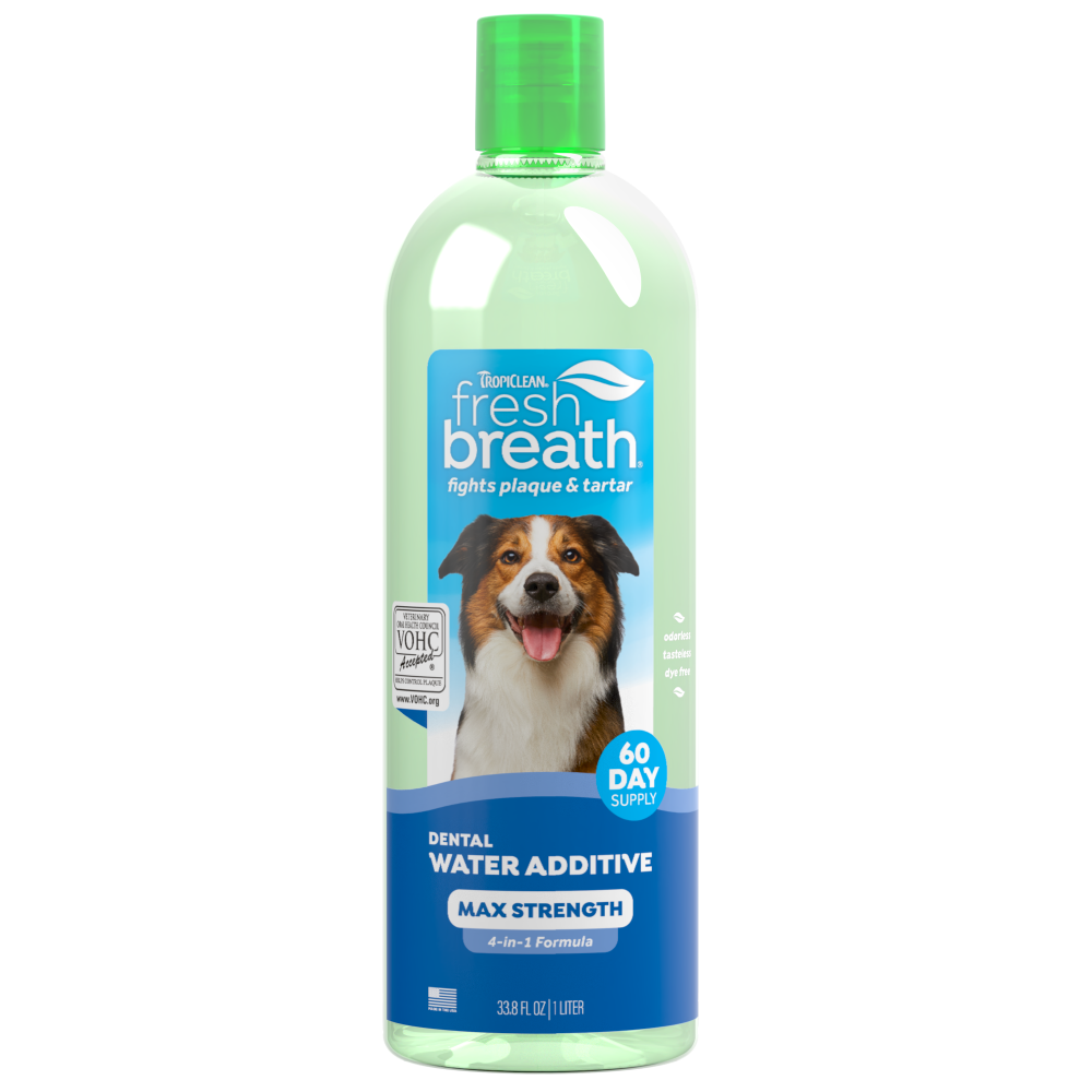 TropiClean Fresh Breath Max Strength Dental Water Additive for Dogs, 33.8oz