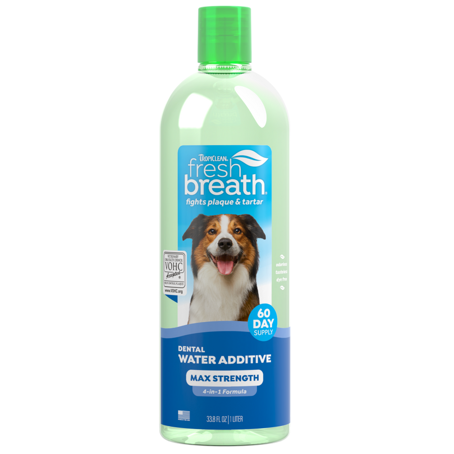 TropiClean Fresh Breath Max Strength Dental Water Additive for Dogs, 33.8oz