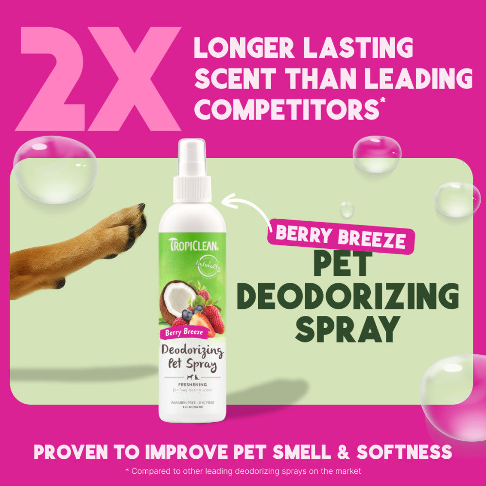 TropiClean Berry Breeze Deodorizing Spray for Pets, 8oz