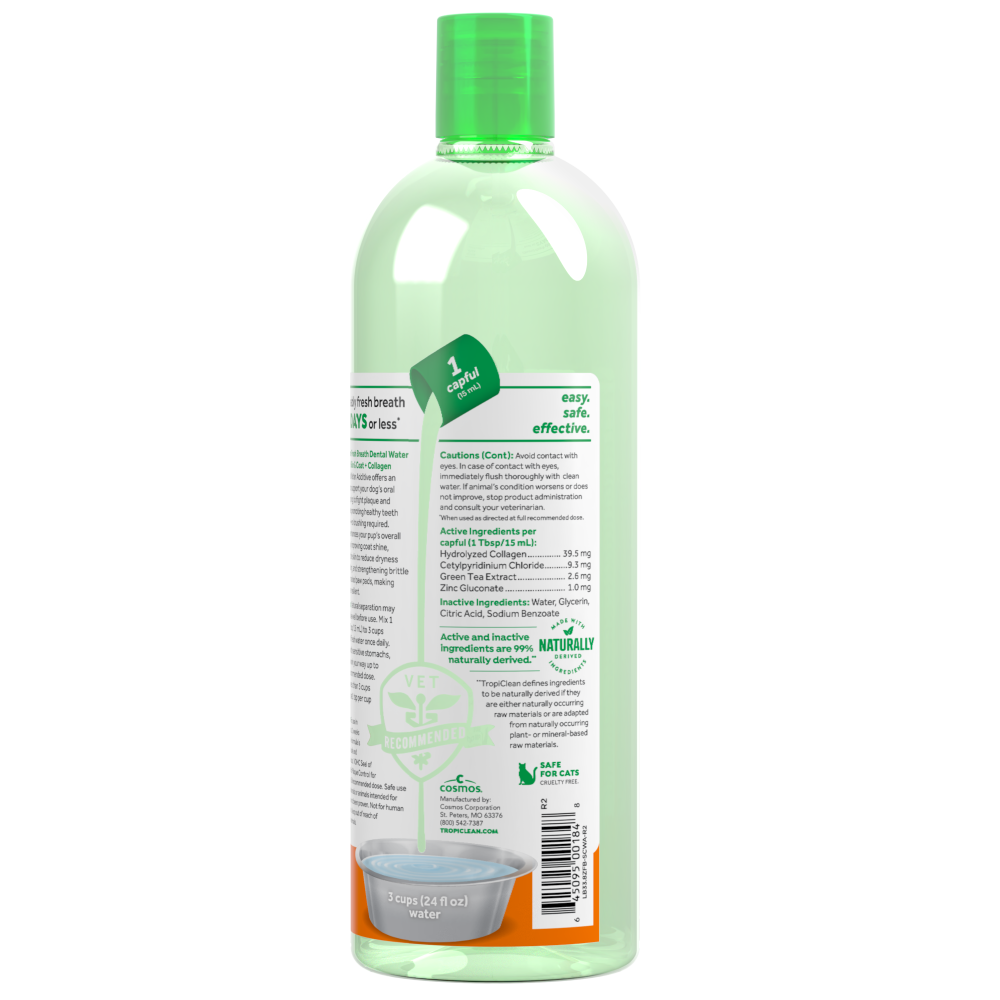 TropiClean Fresh Breath Dental Water Additive Skin & Coat with Collagen for Dogs 33.8oz