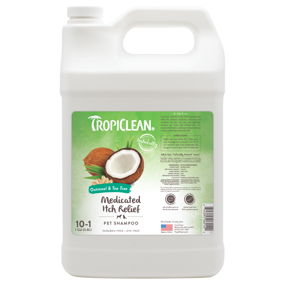 TropiClean Oatmeal & Tea Tree Medicated Itch Relief Shampoo for Pets, 1 gal