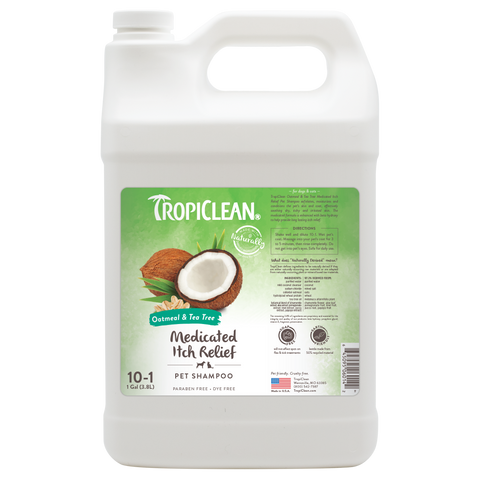 TropiClean Oatmeal & Tea Tree Medicated Itch Relief Shampoo for Pets, 1 gal