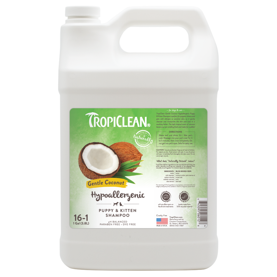 TropiClean Gentle Coconut Hypoallergenic Puppy & Kitten Shampoo, 1 gal
