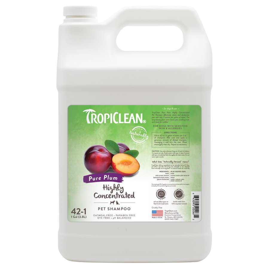 TropiClean Pure Plum High Concentrate Shampoo for Pets, 1 gal