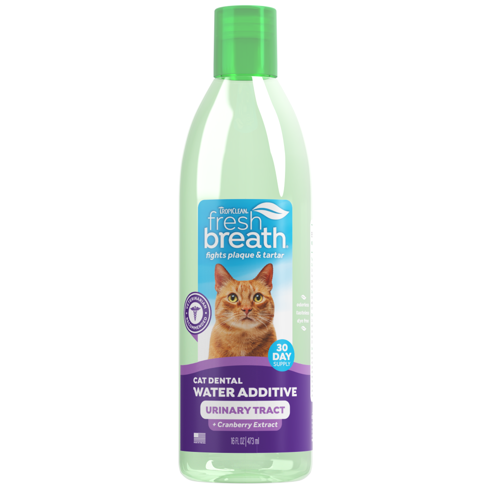 TropiClean Fresh Breath Dental Water Additive + Urinary Tract Support for Cats, 16oz