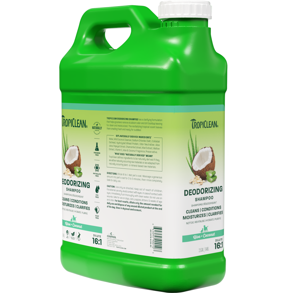 TropiClean Aloe + Coconut Deodorizing Pet Shampoo, 2.5 gal