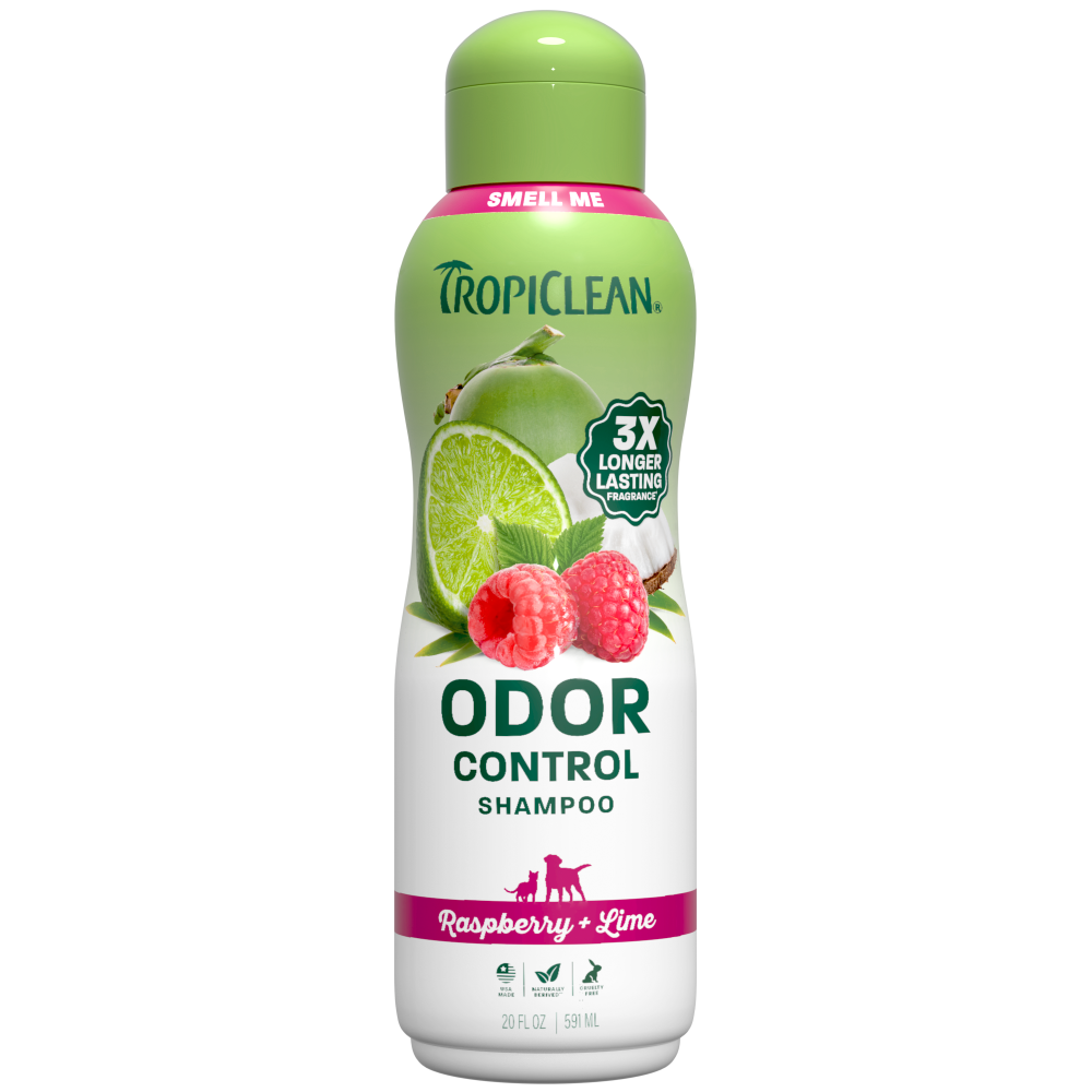 TropiClean Raspberry + Lime Odor Control Pet Shampoo, 20oz - Lined Cap