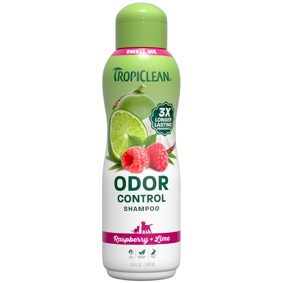 TropiClean Raspberry + Lime Odor Control Pet Shampoo, 20oz - Lined Cap