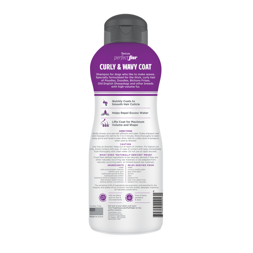 TropiClean PerfectFur Curly & Wavy Coat Shampoo for Dogs, 16oz