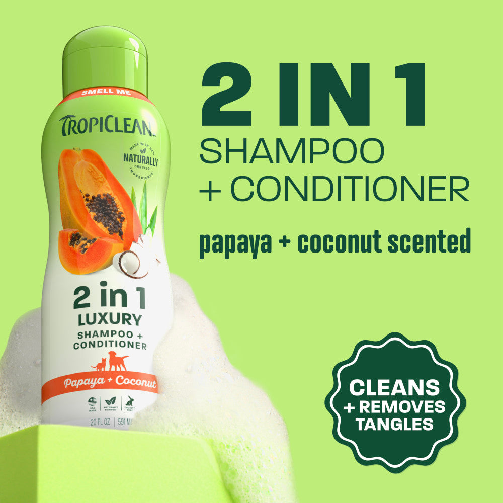 TropiClean Papaya & Coconut Luxury 2-in-1 Shampoo and Conditioner for Pets, 2.5 gal