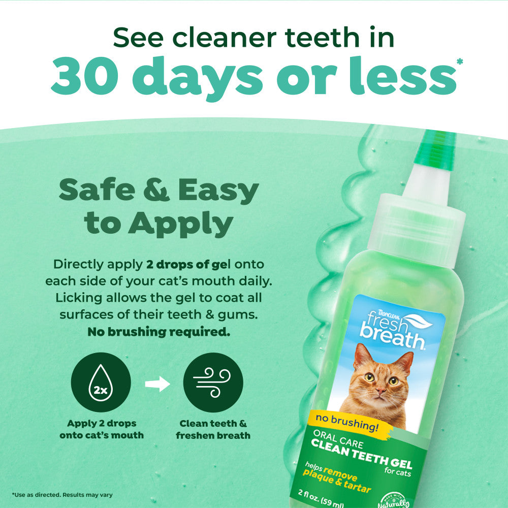 TropiClean Fresh Breath No Brushing Clean Teeth Dental & Oral Care Gel for Cats, 2oz