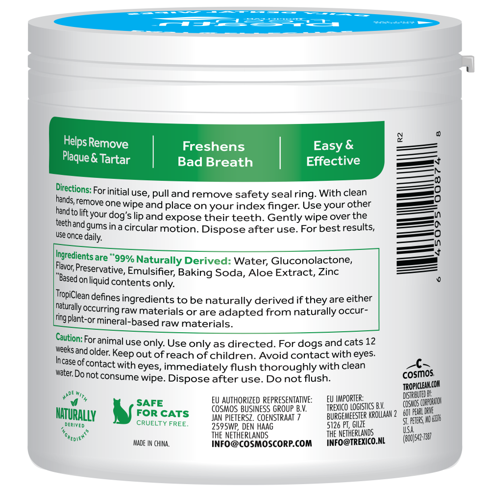 TropiClean Fresh Breath Finger Dental Wipes, 50ct