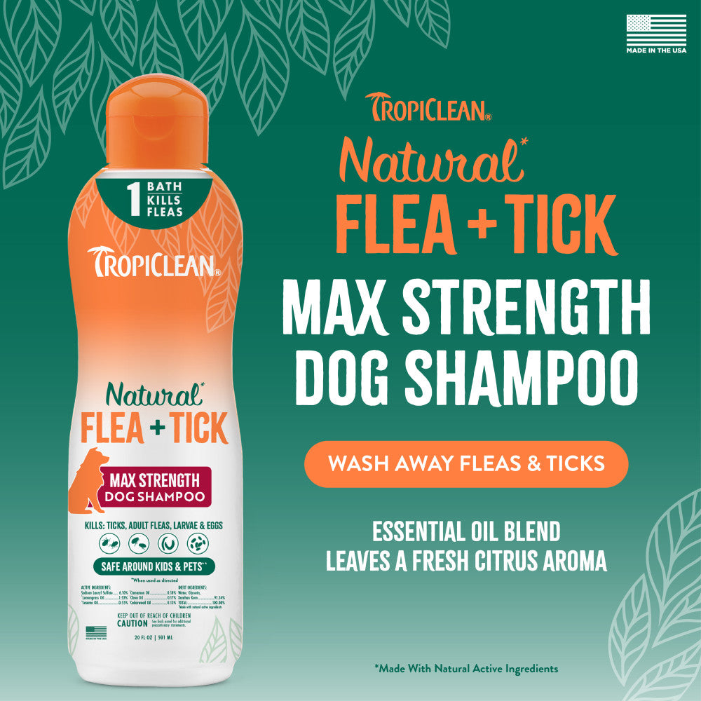 TropiClean Natural* Flea + Tick Maximum Strength Shampoo for Dogs, 20oz