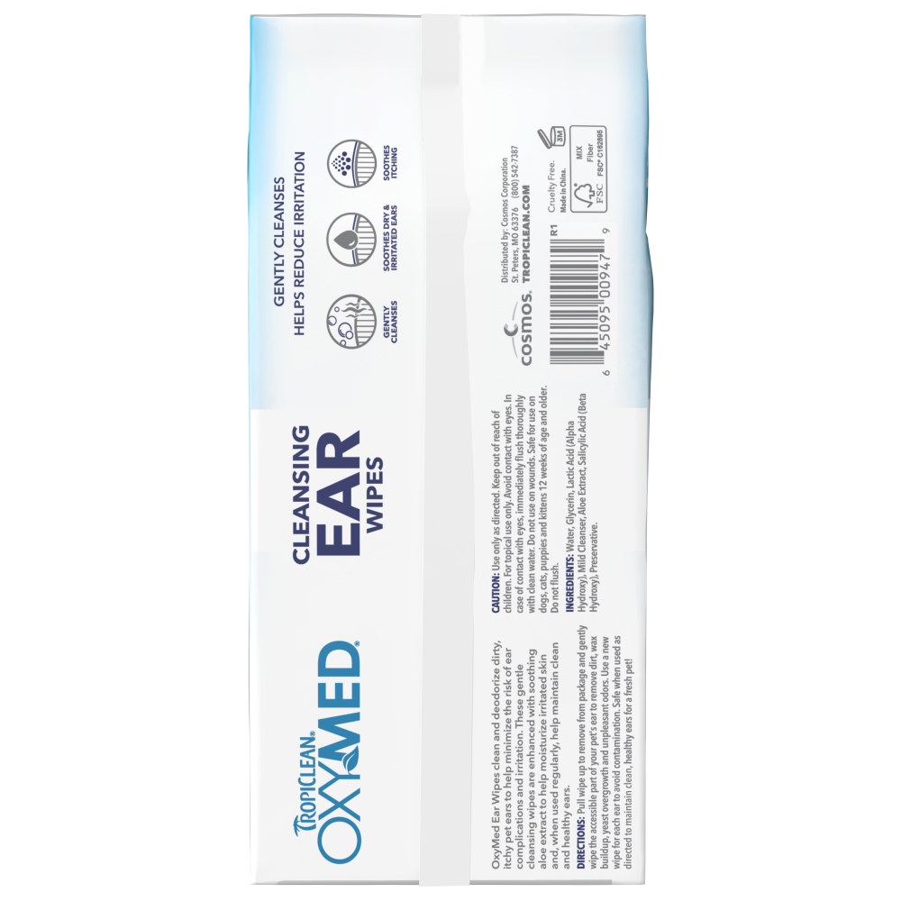 TropiClean OxyMed Cleansing Ear Wipes, 50ct - 4 Pack