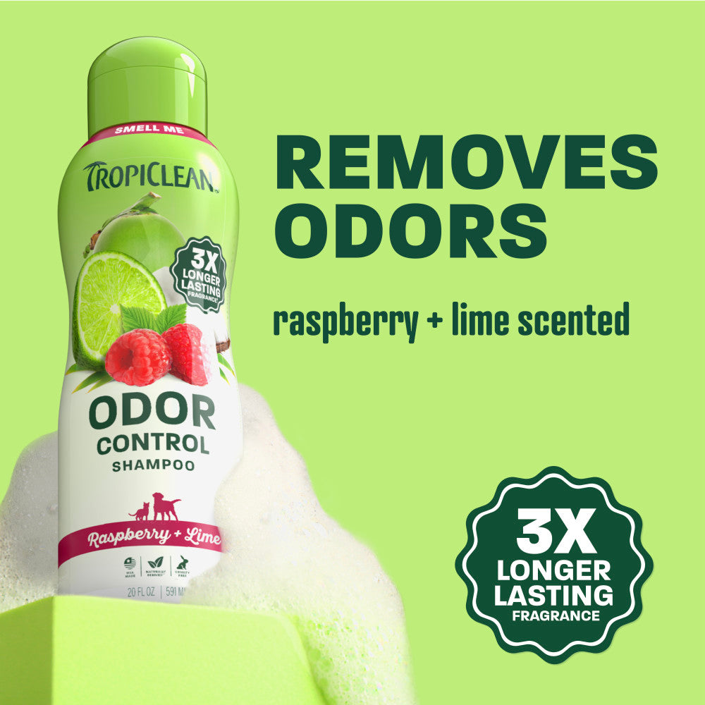 TropiClean Raspberry + Lime Odor Control Pet Shampoo, 20oz - Lined Cap