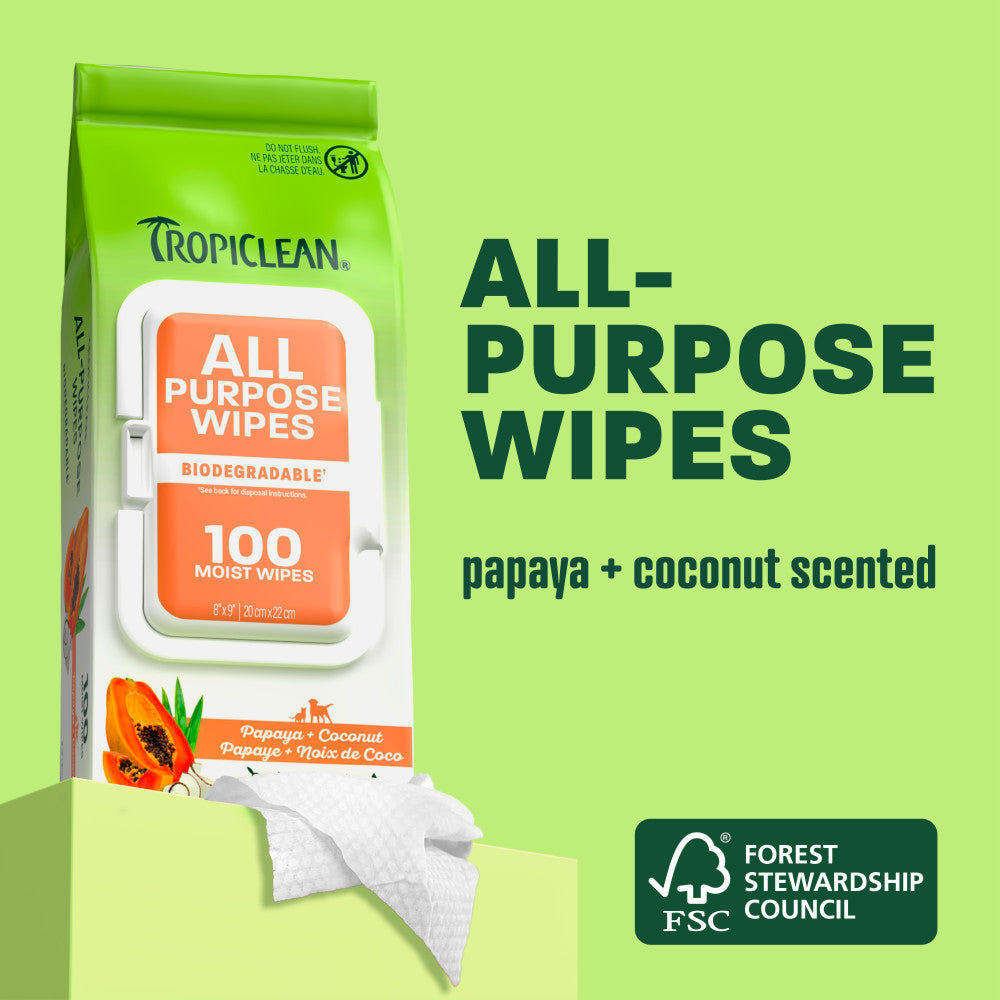 TropiClean All-Purpose Pet Wipes, 100ct