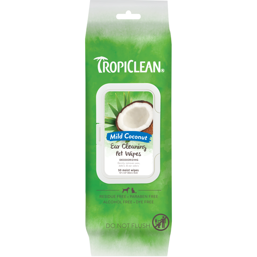 TropiClean Dog & Cat Ear Wipes, 50ct