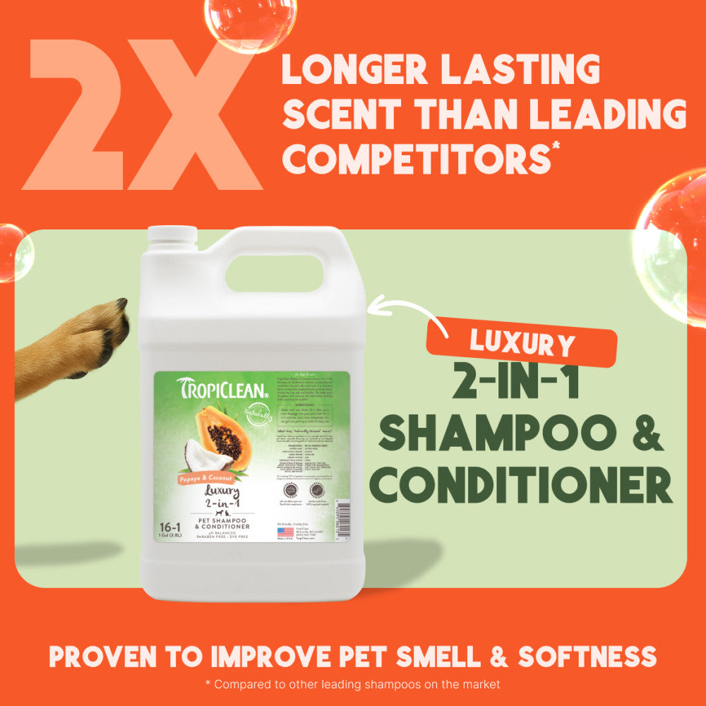 TropiClean Papaya & Coconut Luxury 2-in-1 Shampoo and Conditioner for Pets, 1 gal