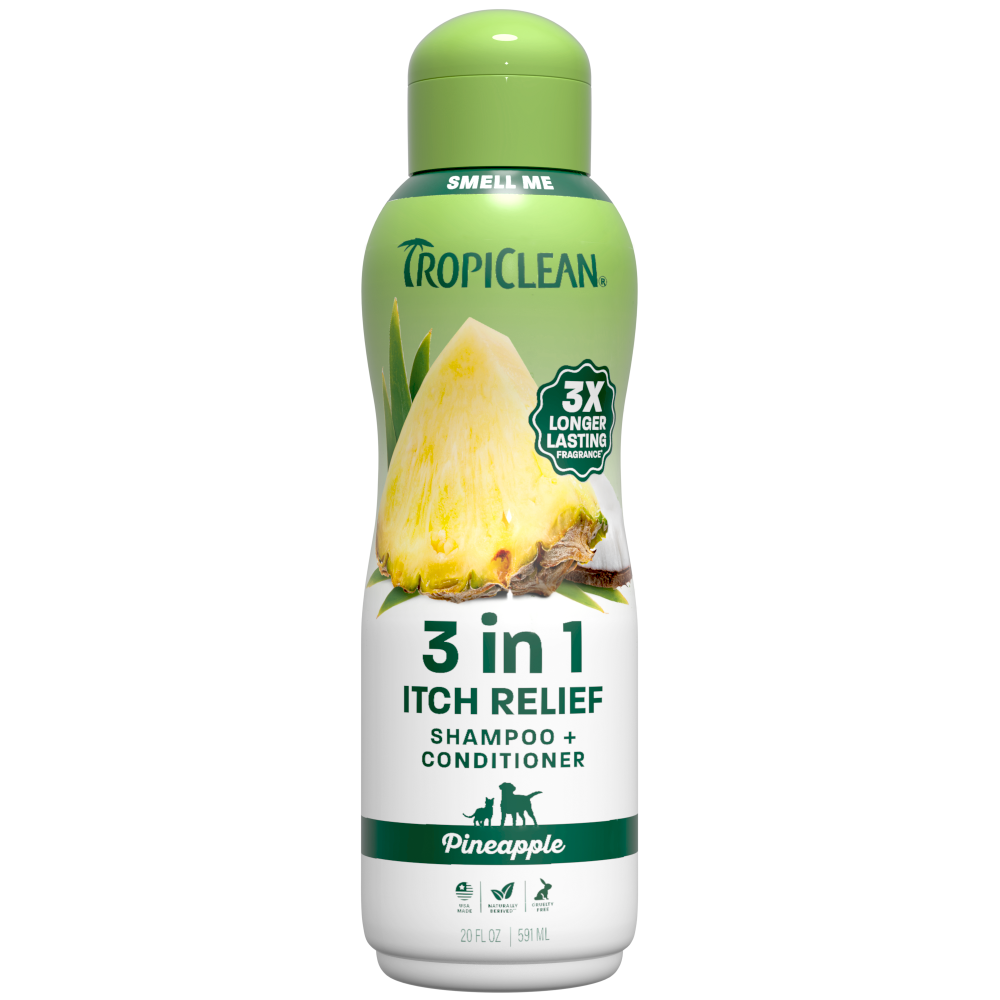 TropiClean Pineapple 3-1 Itch Relief Pet Shampoo & Conditioner, 20oz - Lined Cap