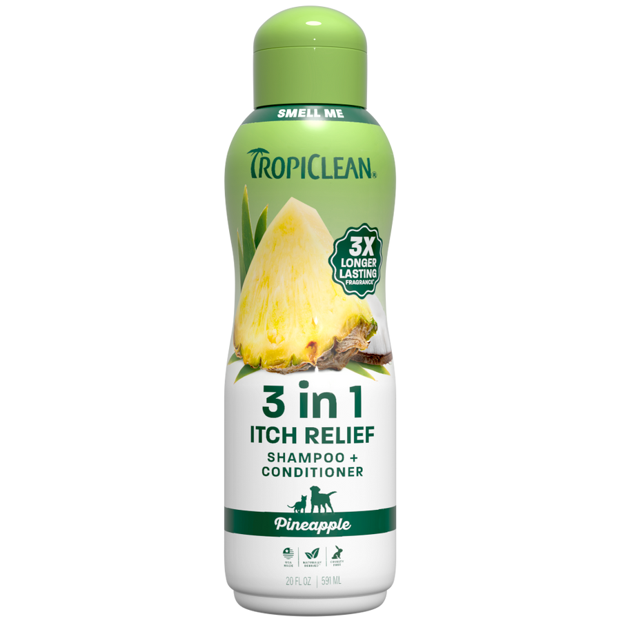 TropiClean Pineapple 3-1 Itch Relief Pet Shampoo & Conditioner, 20oz - Lined Cap