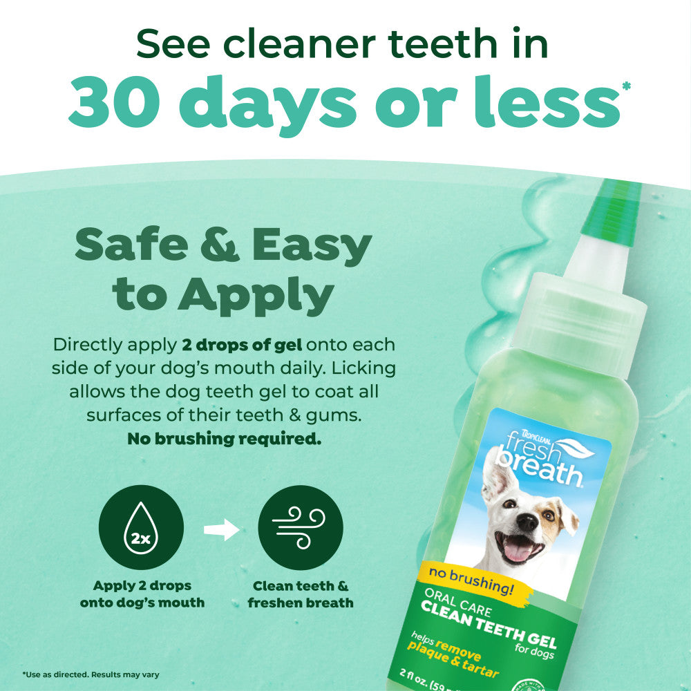 TropiClean Fresh Breath No Brushing Clean Teeth Dental & Oral Care Gel for Dogs, 2oz